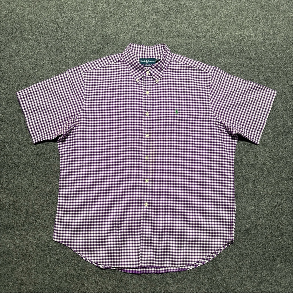 Ralph Lauren Shirt Men’s XXL Purple Gingham Check Short Sleeve Classic Fit